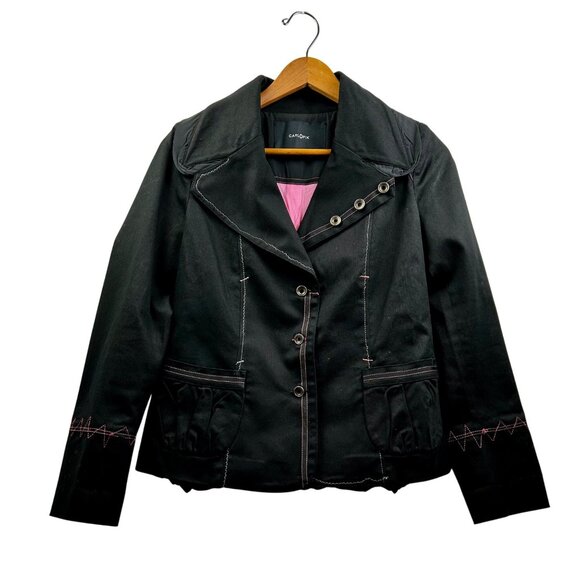 CARLO PIK Women's Black Tailored Punk Statement Jacket Milan Street Style Sz 6 - Picture 2 of 13